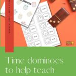 This image is showing a visual representation of time dominoes to help teach time easily, with the website KiddyCharts 2023 providing a helping hand.