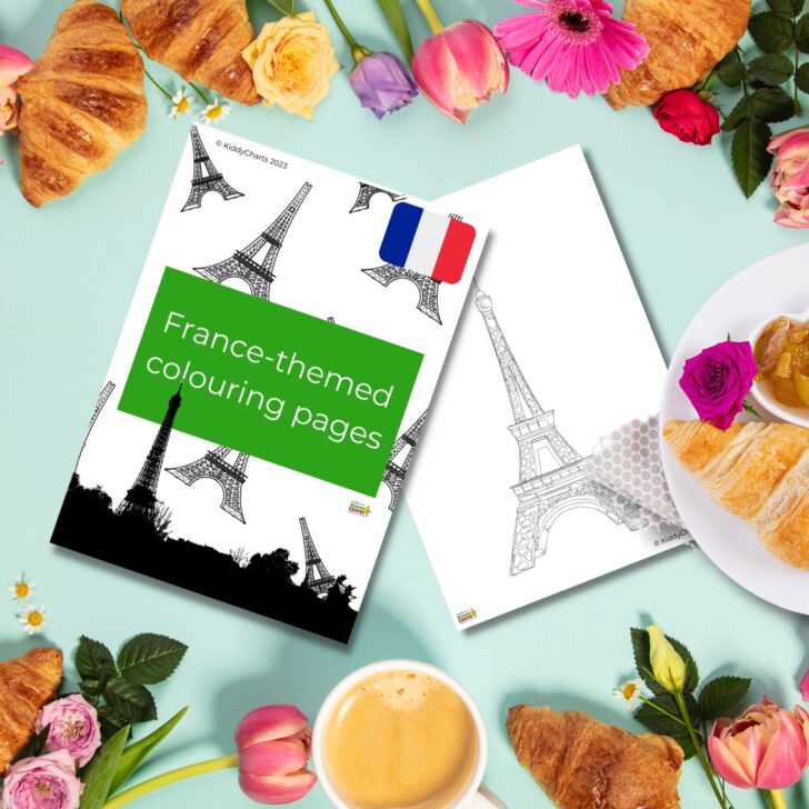 This image shows a collection of 2023 France-themed coloring pages for children to enjoy.