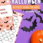 This image is promoting a Halloween activity book for kids from KiddyCharts.com.