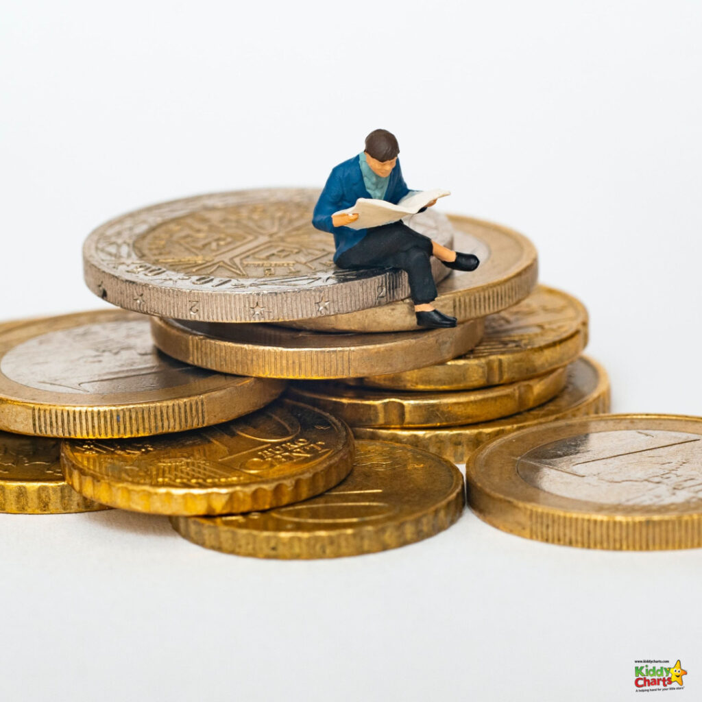 A person is sitting on a pile of coins.