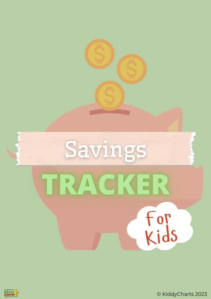 This image is promoting a website called Kiddy Charts which provides a savings tracker for kids in the year 2023.