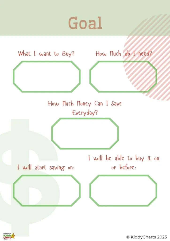 The image is showing a goal-setting chart for saving money to buy something in 2023.