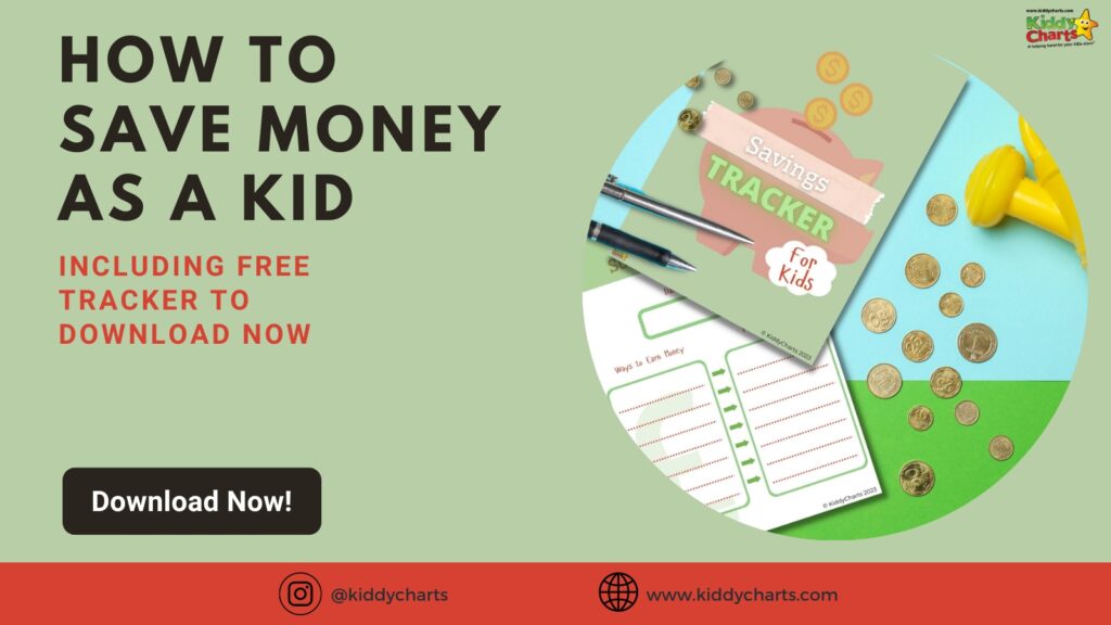 This image is promoting KiddyCharts, a website that provides free resources to help kids save money and track their earnings in 2023.