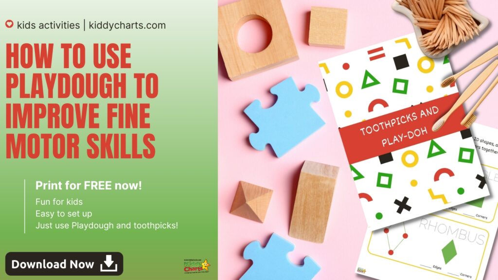 In this image, a tutorial is provided on how to use playdough and toothpicks to improve fine motor skills by creating 2D shapes.