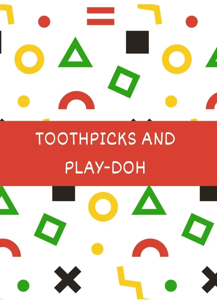 Four children are playing with toothpicks and Play-Doh.