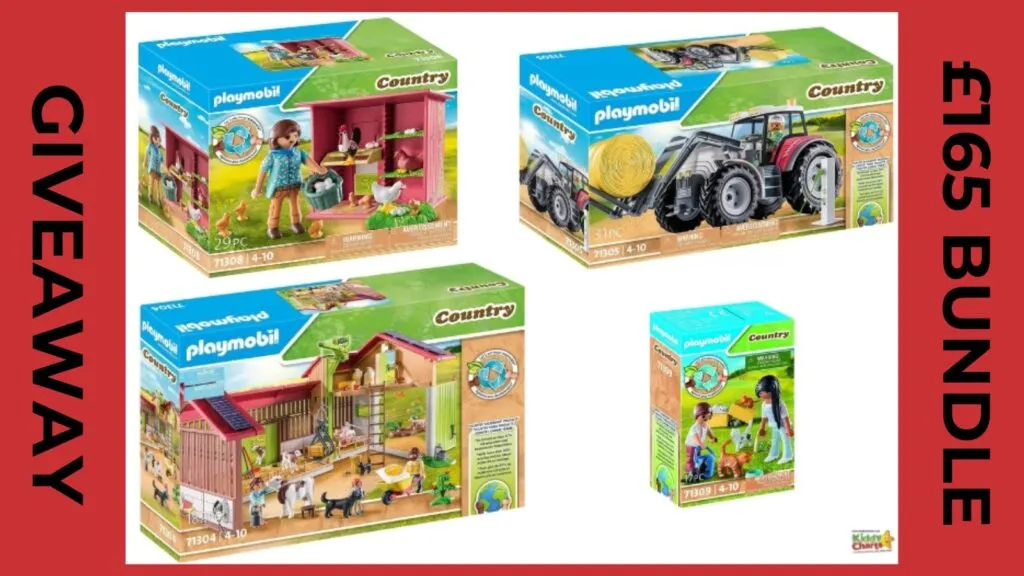 This image is advertising a Playmobil Country giveaway bundle of 29 pieces and 31 pieces for £165.