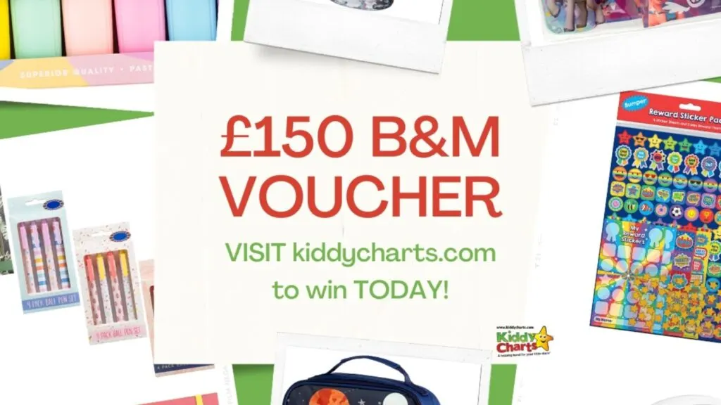 The image is offering a reward for visiting Kiddy Charts and entering a competition to win a variety of prizes, such as bumper sticker sheets, mini reward vouchers, and ball pen sets.