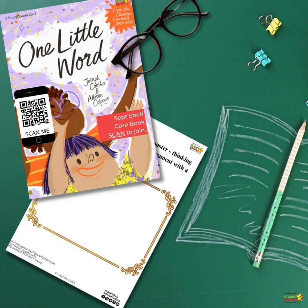 This image is promoting a book called "One Little Word" by Joseph Coelho and Alison Colpoys, published by Quarto Publishing in 2023.