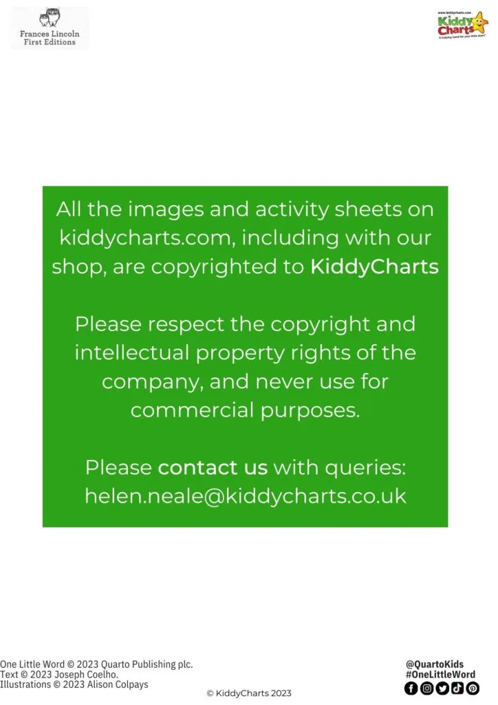 This image is displaying the copyright information for the KiddyCharts website and products.