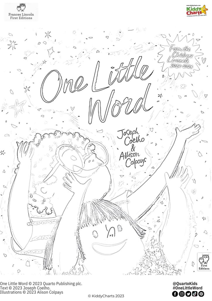 This image is promoting the book "One Little Word" by Joseph Coelho and Alison Colpoys, published by Quarto Publishing in 2023.