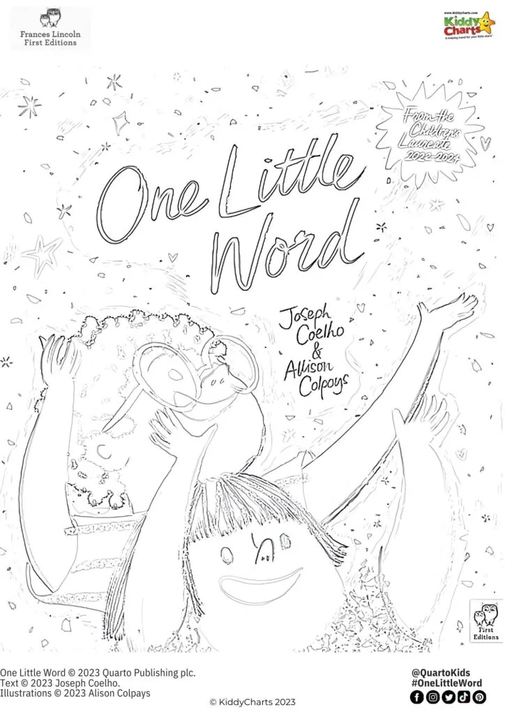 This image is promoting the book "One Little Word" by Joseph Coelho and Alison Colpoys, published by Quarto Publishing in 2023.