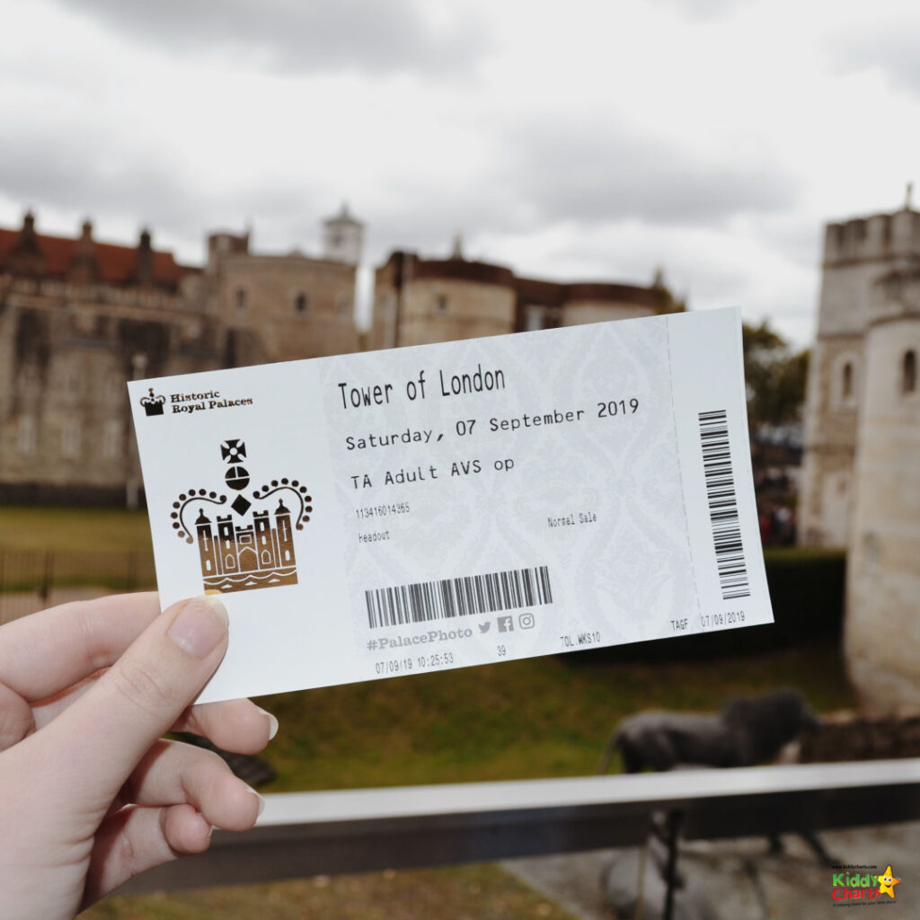 A family is visiting the Tower of London and purchasing tickets for the day.
