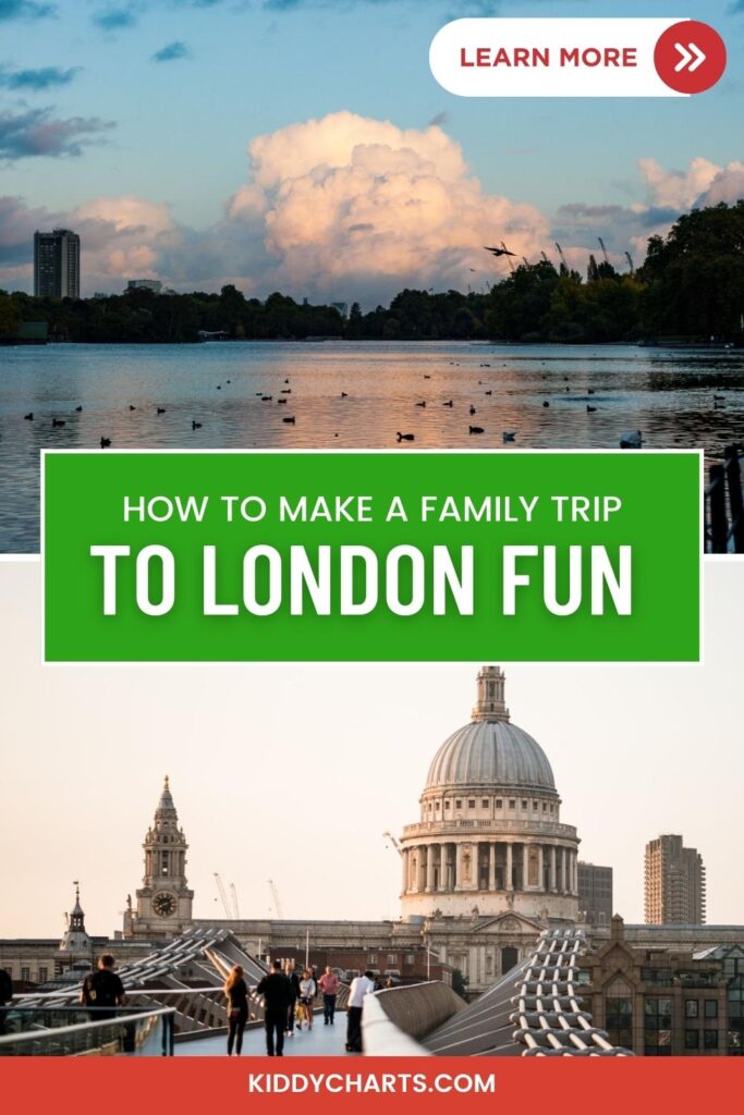 The image is promoting a website that provides tips and advice on how to make a family trip to London enjoyable for children.