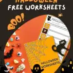 In this image, a person is being encouraged to write an acrostic poem about Halloween using the provided free worksheets from www.kidaycharts.com.