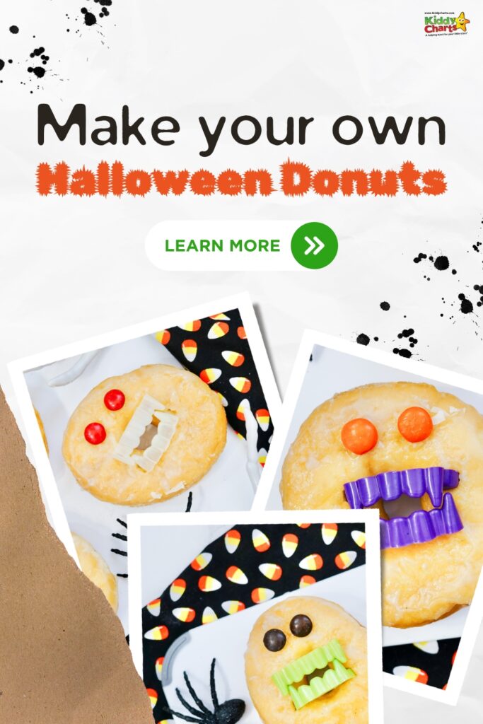 In this image, Kiddy Charts is providing a helping hand for families to make their own Halloween donuts.