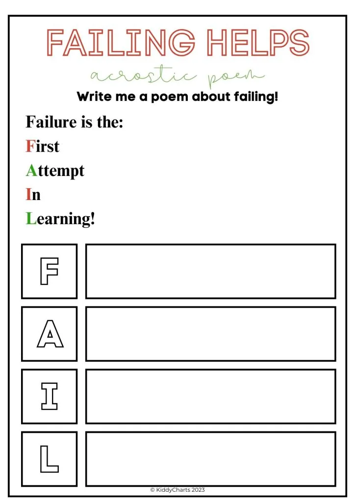 In this image, a person is being asked to write an acrostic poem about the concept of failure.
