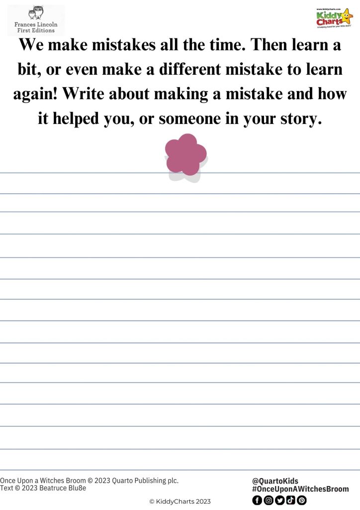 This image is promoting a writing contest by Kiddy Charts in collaboration with Quarto Publishing plc. for a story about making mistakes and learning from them.