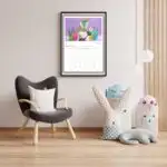 The chair and picture hang on the wall.
