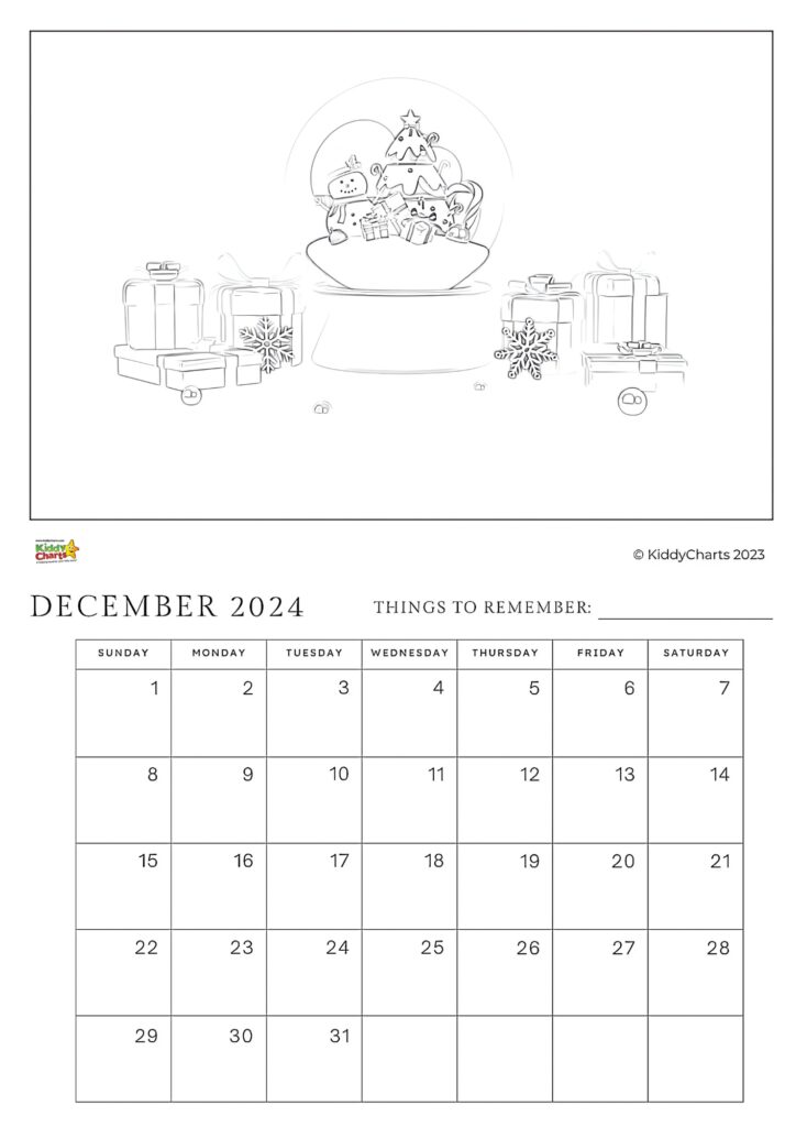 The image is showing a calendar for December 2023 with the days of the week listed for each day of the month.