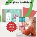 This image is advertising two Connetix Pastel Creative Packs, which are magnetic tiles worth £115 each.