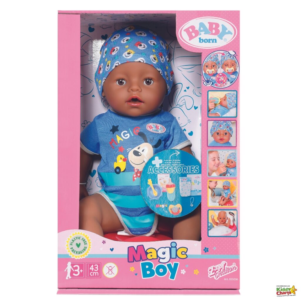 A baby is playing with a toy set and accessories from the BABY born® BE MAGIC collection.