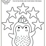 A coloring page featuring a cute penguin with a hat, surrounded by empty stars for writing compliments, labeled "Day 10" with instructions at the top.