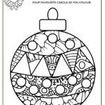 This is a black and white coloring page featuring a detailed Christmas ornament, tagged "Day 17," suggesting an activity with music listening while coloring.