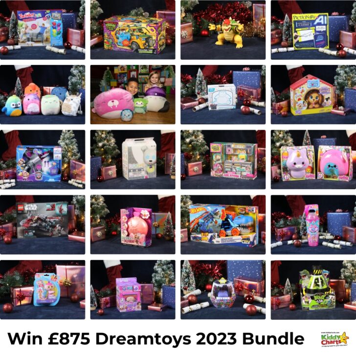 The image is a collage of various toys displayed against a Christmas-themed backdrop with a text overlay announcing a prize bundle for 2023.