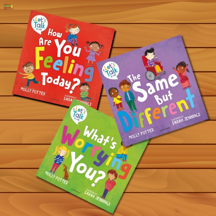 Three colorful children's books titled 