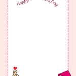 This image shows a Valentine's Day themed blank card template with a "Happy Valentine's Day" message, a heart gesture, and envelope illustrations.