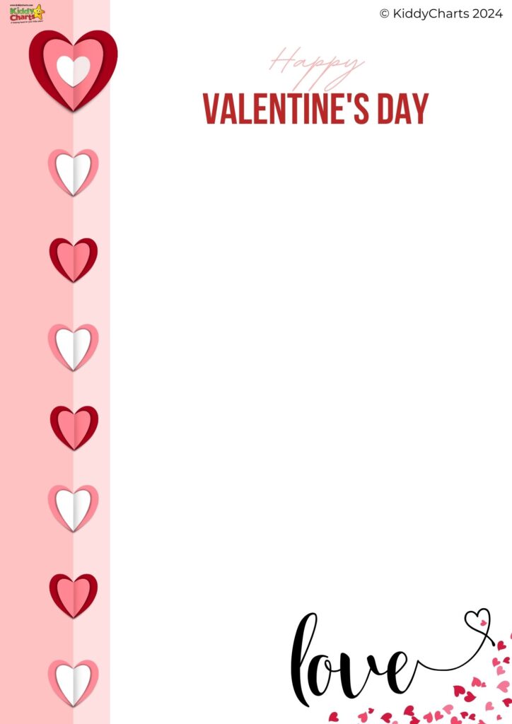 The image is a Valentine's Day themed graphic with red and pink hearts, "Happy Valentine's Day" text, and a black "love" calligraphy at the bottom right.