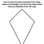 This is an activity sheet inviting participants to color a kite, themed around celebrating the Chinese festival with a character named Ling. It's for a fun activity pack.