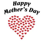 The image displays a heart-shaped arrangement of red hearts with "Happy Mother's Day" text above, all on a white background. It is a greeting design.
