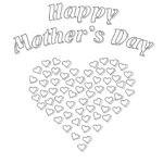This is a black and white coloring page with the message "Happy Mother's Day" surrounded by multiple small hearts arranged in a larger heart shape.