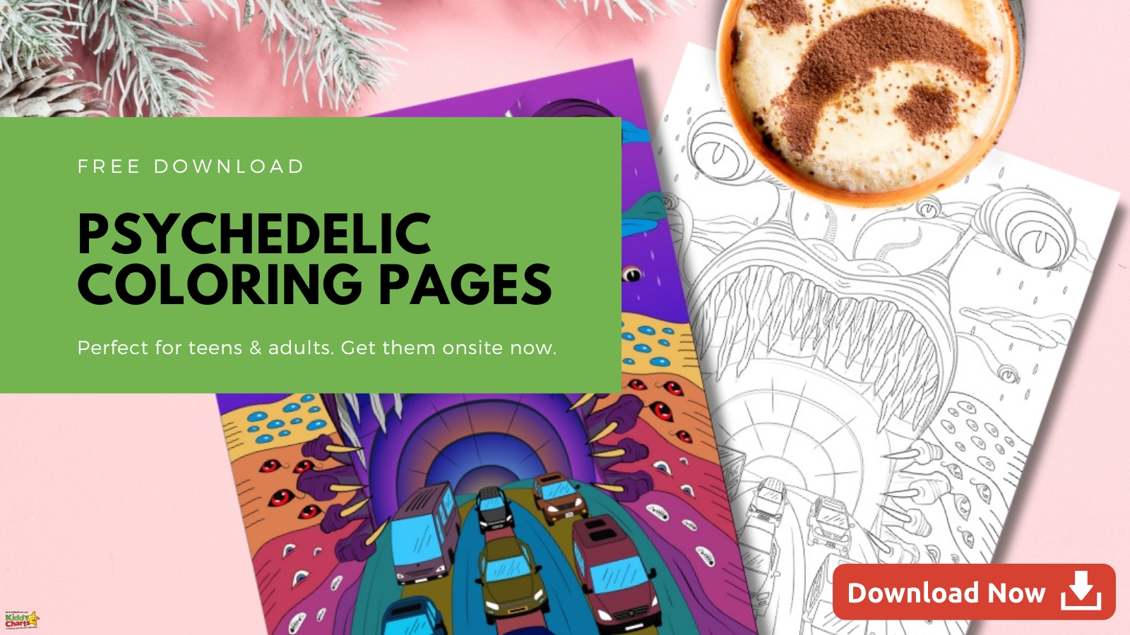 Psychedelic posters and coloring pages for adults and teens