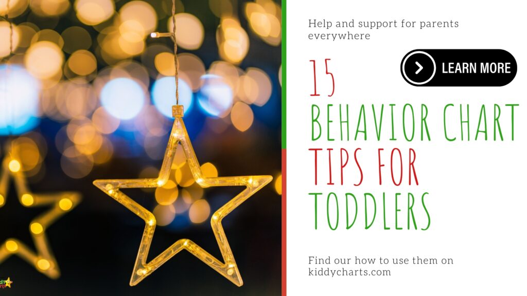 This image features a lighted star decoration against a blurred background of lights, paired with an ad promoting behavior tips for toddlers.