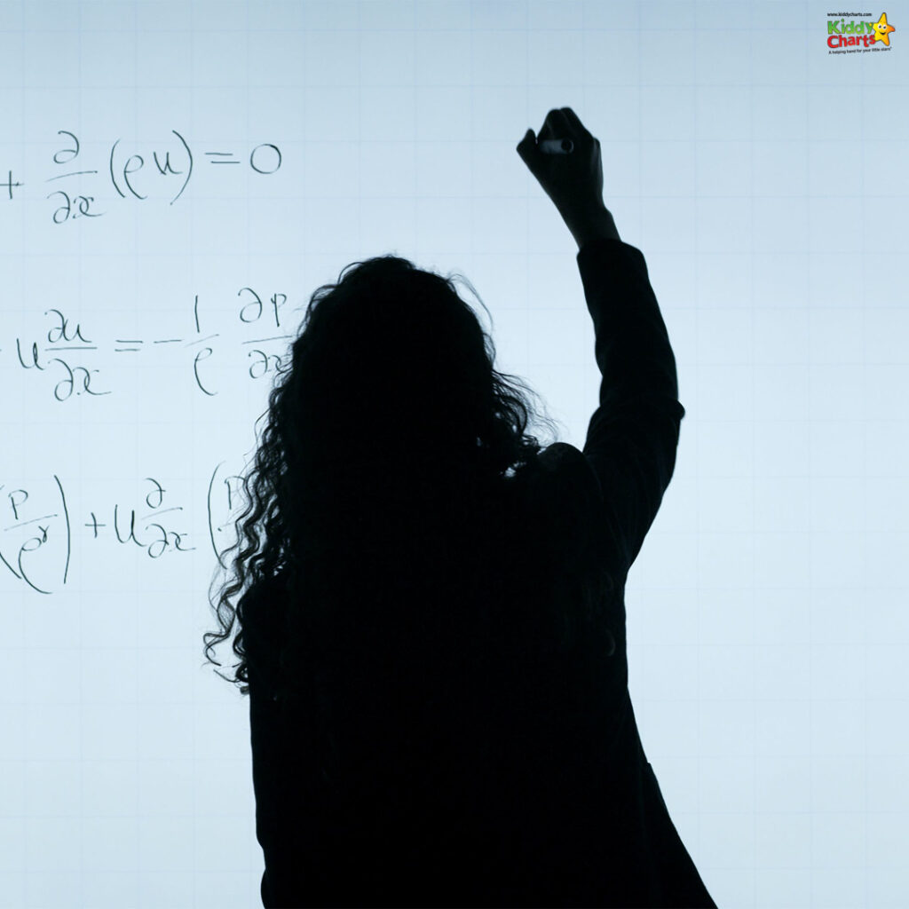 Silhouette of a person writing mathematical equations on a transparent surface, backlit by blue light, with a focus on their raised arm.