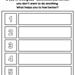 This image is a worksheet with the title "AND MOVING ON" for listing five things that help one feel better when sad. It's from KiddyCharts 2024.