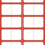 This is a set of blank name tags with a red border and green dotted lines for folding, designed for easy labeling and organization.