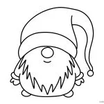 A cartoon gnome with a long hat and bushy beard is depicted in a simple black-and-white line drawing, ready for coloring.