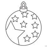 This image features a simple line drawing of a Christmas ornament decorated with stars, designed for coloring activities.