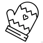 Outline drawing of a mitten with zigzag design and heart. Suitable for coloring activities. No people, landmarks, or historical buildings present.