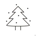 Simple black line drawing of a Christmas tree with dots resembling snowflakes on a plain white background.