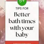 Text on a bubbly background offers tips for better baby bath times. The KiddyCharts website is featured for more information.