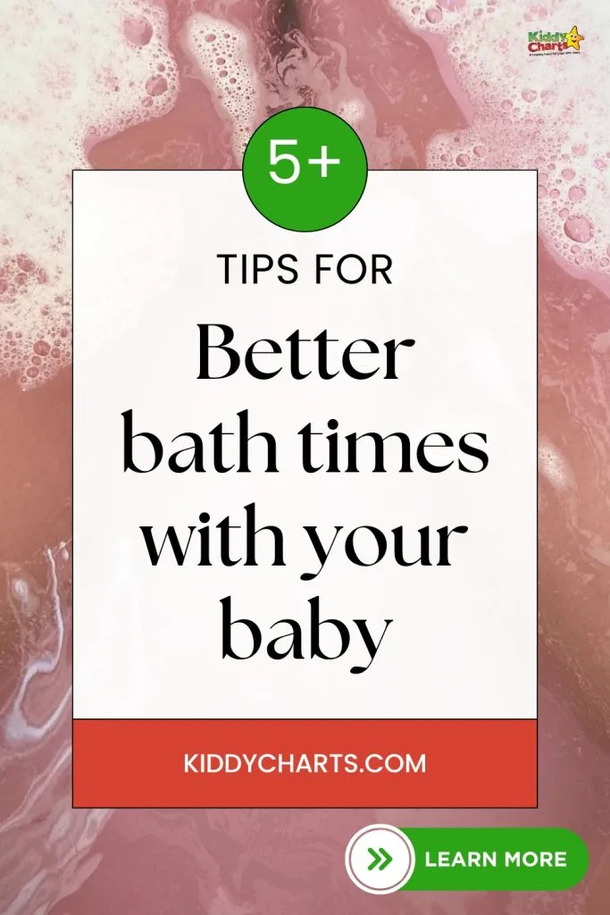 Text on a bubbly background offers tips for better baby bath times. The KiddyCharts website is featured for more information.