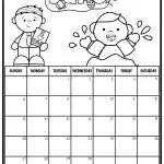 Black and white June calendar page with playful doodles. Person holds an "I Love Dad" card. Blank days for customization.