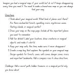 Instructions for creating a magical map, featuring enchanted places, symbols, and a challenge to add secret treasures or paths.