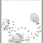 This is a dot-to-dot dinosaur activity sheet for children, featuring numbered dots to connect, forming a cartoon dinosaur with wings.