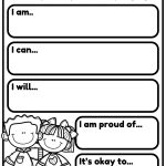 Worksheet titled "Daily Reminder" with prompts for self-reflection. Features cartoon children and spaces for positive affirmations and goals.