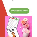 Promotional image for a free positive thinking activity book for kids, featuring flowers, a pink background, and a green "download now" button.
